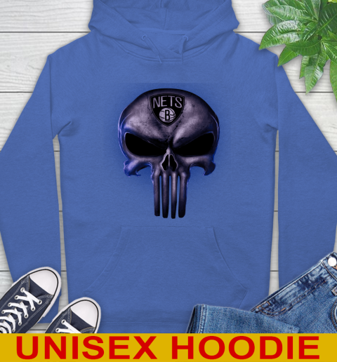 Brooklyn Nets NBA Basketball Punisher Skull Sports Hoodie 9