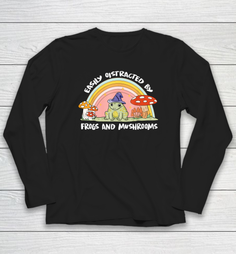 Cottage core Aesthetic Frog Wizard on Mushroom Rainbow Long Sleeve T-Shirt