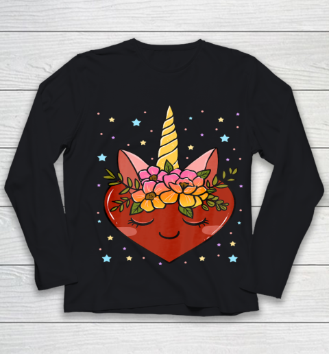 Valentine s Day Gifts for Her Funny Floral Unicorn Heart Youth Long Sleeve
