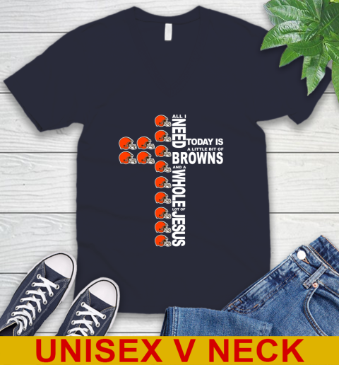 NFL All I Need Today Is A Little Bit Of Cleveland Browns Cross Shirt V-Neck T-Shirt 3 NFL All I Need Today Is A Little Bit Of Cleveland Browns Cross Shirt V-Neck T-Shirt - Image 3