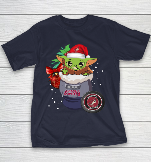 Arizona Coyotes Christmas Baby Yoda Star Wars Funny Happy NHL Youth T-Shirt 4