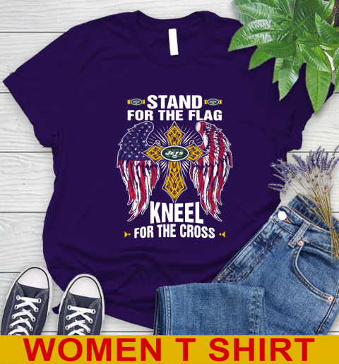 NFL Football New York Jets Stand For Flag Kneel For The Cross Shirt Women's T-Shirt 4