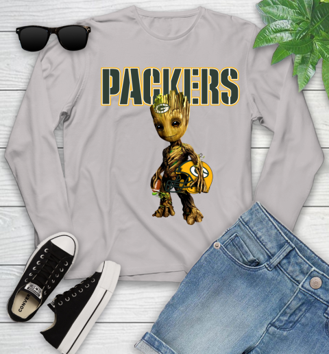 Green Bay Packers NFL Football Groot Marvel Guardians Of The Galaxy Youth Long Sleeve 12