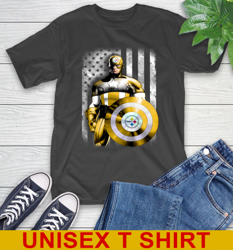 Pittsburgh Steelers NFL Football Captain America Marvel Avengers American Flag Shirt T-Shirt