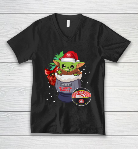 Atlanta Hawks Christmas Baby Yoda Star Wars Funny Happy NBA V-Neck T-Shirt
