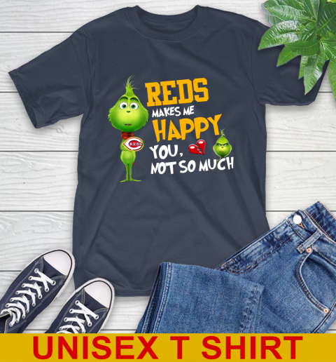 MLB Cincinnati Reds Makes Me Happy You Not So Much Grinch Baseball Sports T-Shirt 3