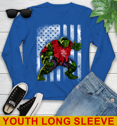 Houston Rockets Hulk Marvel Avengers NBA Basketball American Flag Youth Long Sleeve 10