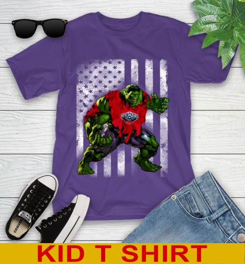 New Orleans Pelicans Hulk Marvel Avengers NBA Basketball American Flag Youth T-Shirt 3