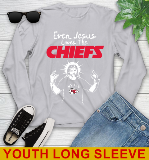 Kansas City Chiefs NFL Football Even Jesus Loves The Chiefs Shirt Youth Long Sleeve 5