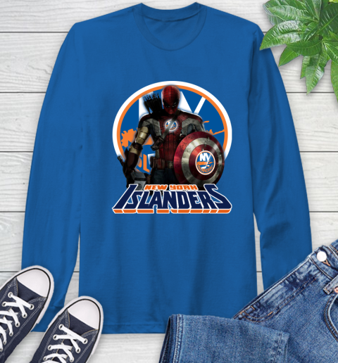 NHL Captain America Thor Spider Man Hawkeye Avengers Endgame Hockey New York Islanders Long Sleeve T-Shirt 9