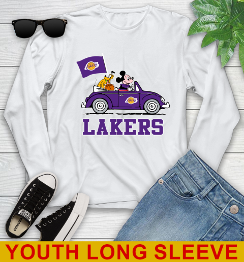NBA Basketball Los Angeles Lakers Pluto Mickey Driving Disney Shirt Youth Long Sleeve