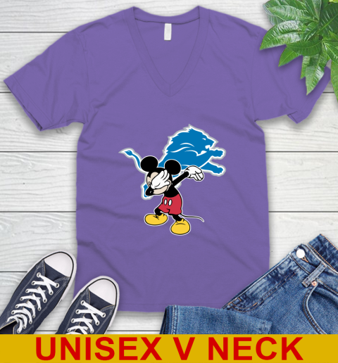 Detroit Lions NFL Football Dabbing Mickey Disney Sports V-Neck T-Shirt 9