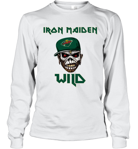 NHL Minnesota Wild Iron Maiden Rock Band Music Hockey Sports 4oJ1FPPDR4m long sleeve tee 14 95 151514 front white