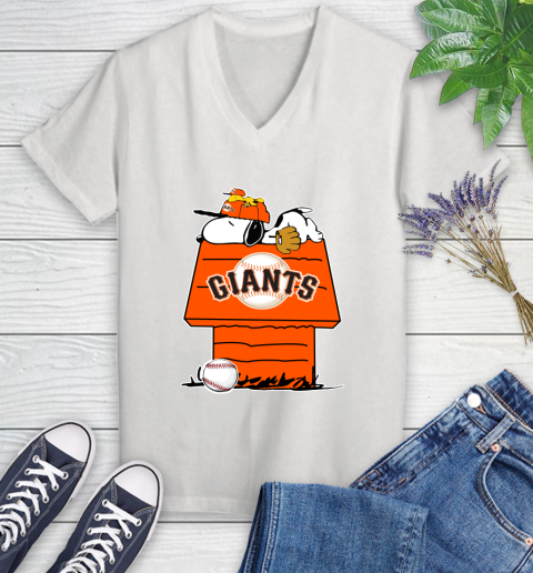 MLB San Francisco Giants Snoopy Woodstock The Peanuts Movie Baseball T Shirt_000 Women's V-Neck T-Shirt