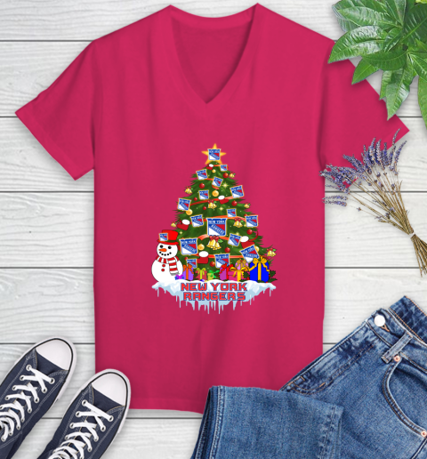 New York Rangers Merry Christmas NHL Hockey Sports Women's V-Neck T-Shirt 9