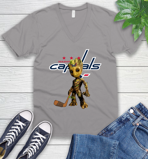 Washington Capitals NHL Hockey Groot Marvel Guardians Of The Galaxy V-Neck T-Shirt 4