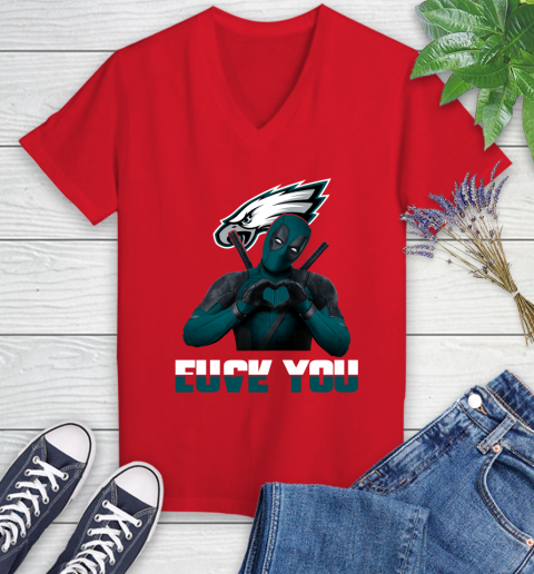 NHL Philadelphia Eagles Deadpool Love You Fuck You Football Sports Women's V-Neck T-Shirt 11
