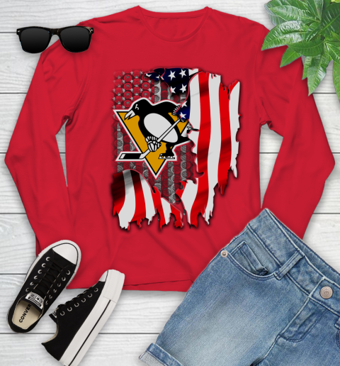 Pittsburgh Penguins NHL Hockey American Flag Youth Long Sleeve 11