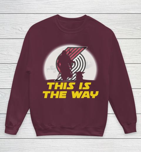 Portland Trail Blazers NBA Basketball Star Wars Yoda And Mandalorian This Is The Way Youth Sweatshirt 4