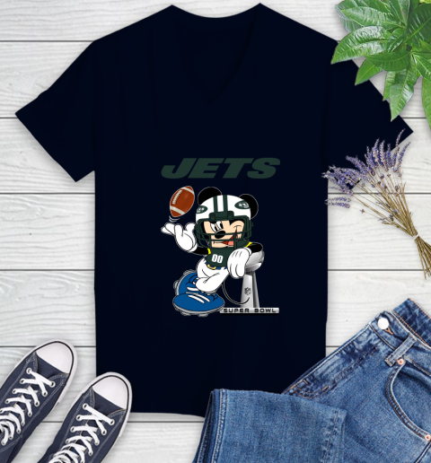 NFL New York Jets Mickey Mouse Disney Super Bowl Football T Shirt Women's V-Neck T-Shirt 3