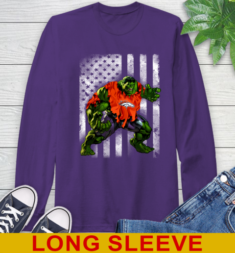 Denver Broncos Hulk Marvel Avengers NFL Football American Flag Long Sleeve T-Shirt 5