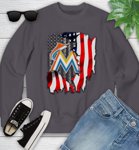 Miami Marlins MLB Baseball American Flag Youth Sweatshirt 5