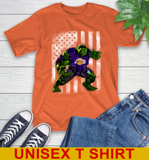 Los Angeles Lakers Hulk Marvel Avengers NBA Basketball American Flag T-Shirt 4