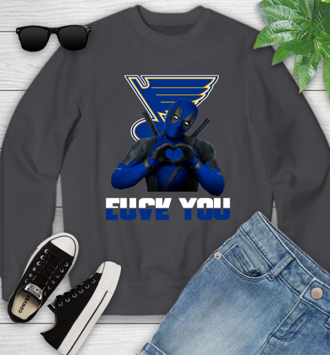 NHL St.Louis Blues Deadpool Love You Fuck You Hockey Sports Youth Sweatshirt 5