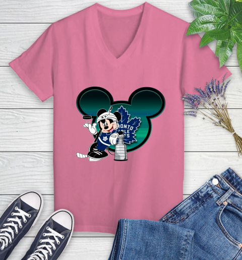 NHL Toronto Maple Leafs Stanley Cup Mickey Mouse Disney Hockey T Shirt Women's V-Neck T-Shirt 13