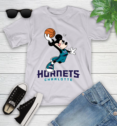 NBA Basketball Charlotte Hornets Cheerful Mickey Mouse Shirt Youth T-Shirt 4
