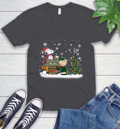 Milwaukee Bucks NBA Basketball Christmas The Peanuts Movie Snoopy Championship V-Neck T-Shirt 4