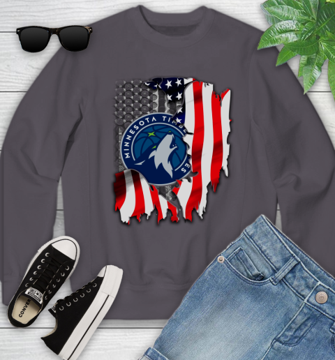 Minnesota Timberwolves NBA Basketball American Flag Youth Sweatshirt 5