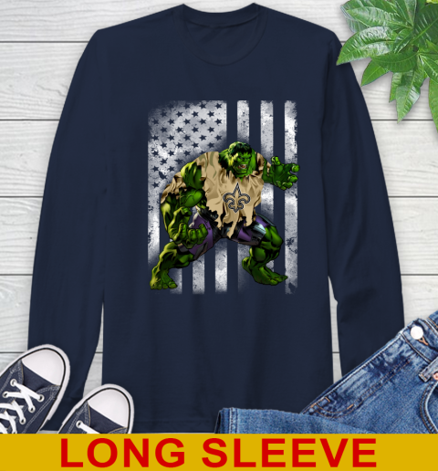 New Orleans Saints Hulk Marvel Avengers NFL Football American Flag Long Sleeve T-Shirt 3