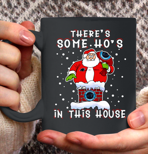 Carolina Panthers Christmas There Is Some Hos In This House Santa Stuck In The Chimney NFL Ceramic Mug 11oz