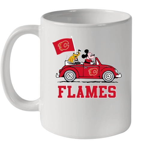 NHL Hockey Calgary Flames Pluto Mickey Driving Disney Shirt Ceramic Mug 11oz