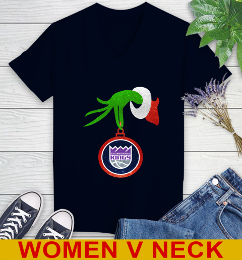 Sacramento Kings Grinch Merry Christmas NBA Basketball Women's V-Neck T-Shirt 3