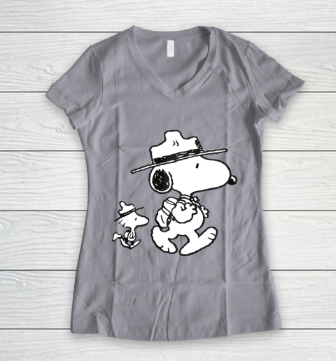 Funny Snoopy Woodstock Camping Women's V-Neck T-Shirt 2