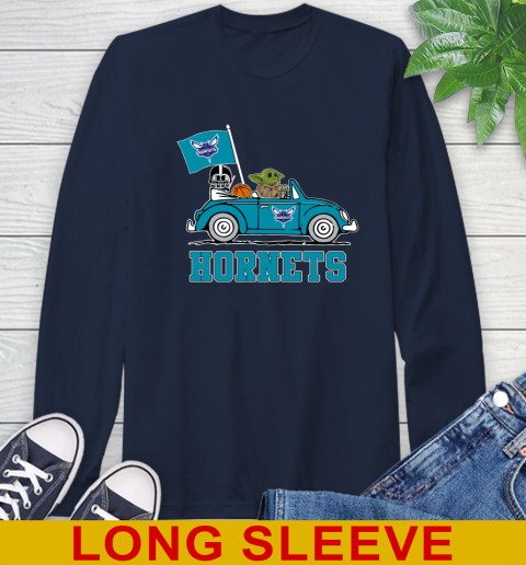 NBA Basketball Charlotte Hornets Darth Vader Baby Yoda Driving Star Wars Shirt Long Sleeve T-Shirt 4