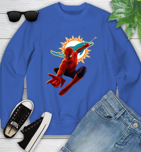 NFL Spider Man Avengers Endgame Football Miami Dolphins Youth Sweatshirt 8