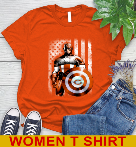 Chicago Bears NFL Football Captain America Marvel Avengers American Flag Shirt Women's T-Shirt 3