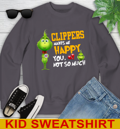 NBA Los Angeles Clippers Makes Me Happy You Not So Much Grinch Basketball Sports Youth Sweatshirt 5