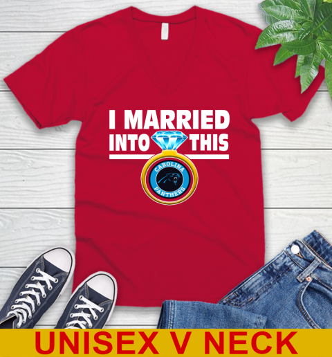 Carolina Panthers NFL Football I Married Into This My Team Sports V-Neck T-Shirt 6