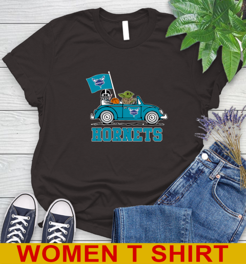 NBA Basketball Charlotte Hornets Darth Vader Baby Yoda Driving Star Wars Shirt Women's T-Shirt 8