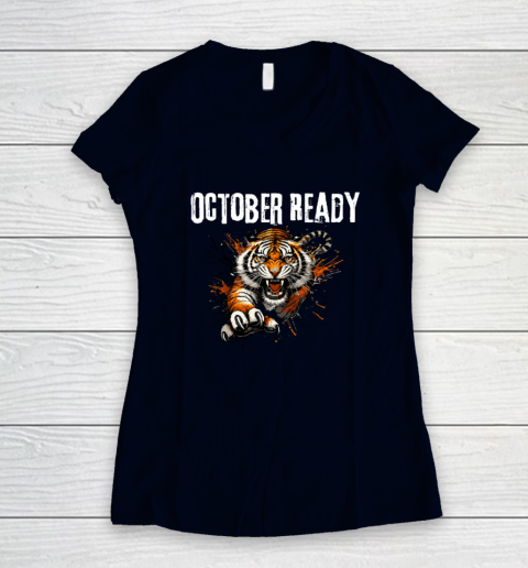 Funny October Ready For Ready Tiger Women's V-Neck T-Shirt 2
