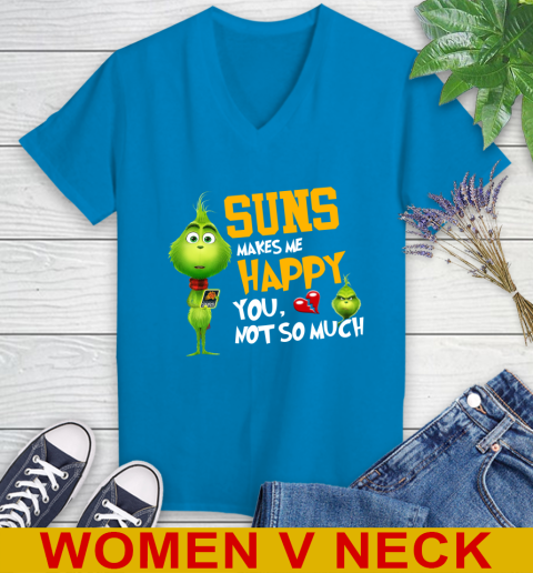 NBA Phoenix Suns Makes Me Happy You Not So Much Grinch Basketball Sports Women's V-Neck T-Shirt 7