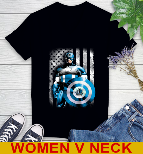 Dallas Mavericks NBA Basketball Captain America Marvel Avengers American Flag Shirt Women's V-Neck T-Shirt