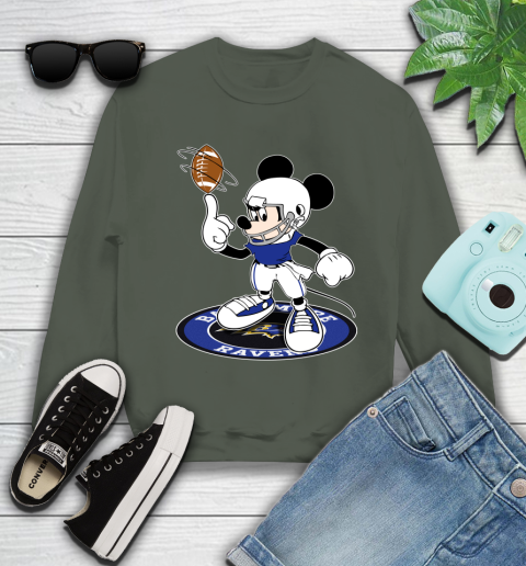 NFL Football Baltimore Ravens Cheerful Mickey Disney Shirt Youth Sweatshirt 9