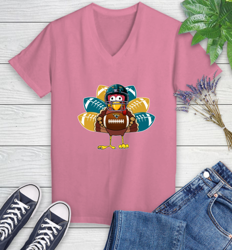 Jacksonville Jaguars Turkey Thanksgiving Day Women's V-Neck T-Shirt 13
