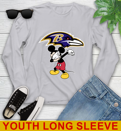 Baltimore Ravens NFL Football Dabbing Mickey Disney Sports Youth Long Sleeve 6