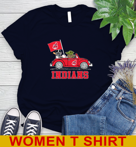 MLB Baseball Cleveland Indians Darth Vader Baby Yoda Driving Star Wars Shirt Women's T-Shirt 3